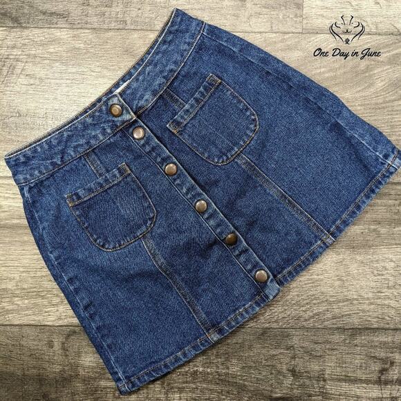 Bullhead Snap Front Denim Mini Skirt Size 25 (2) - Picture 1 of 5